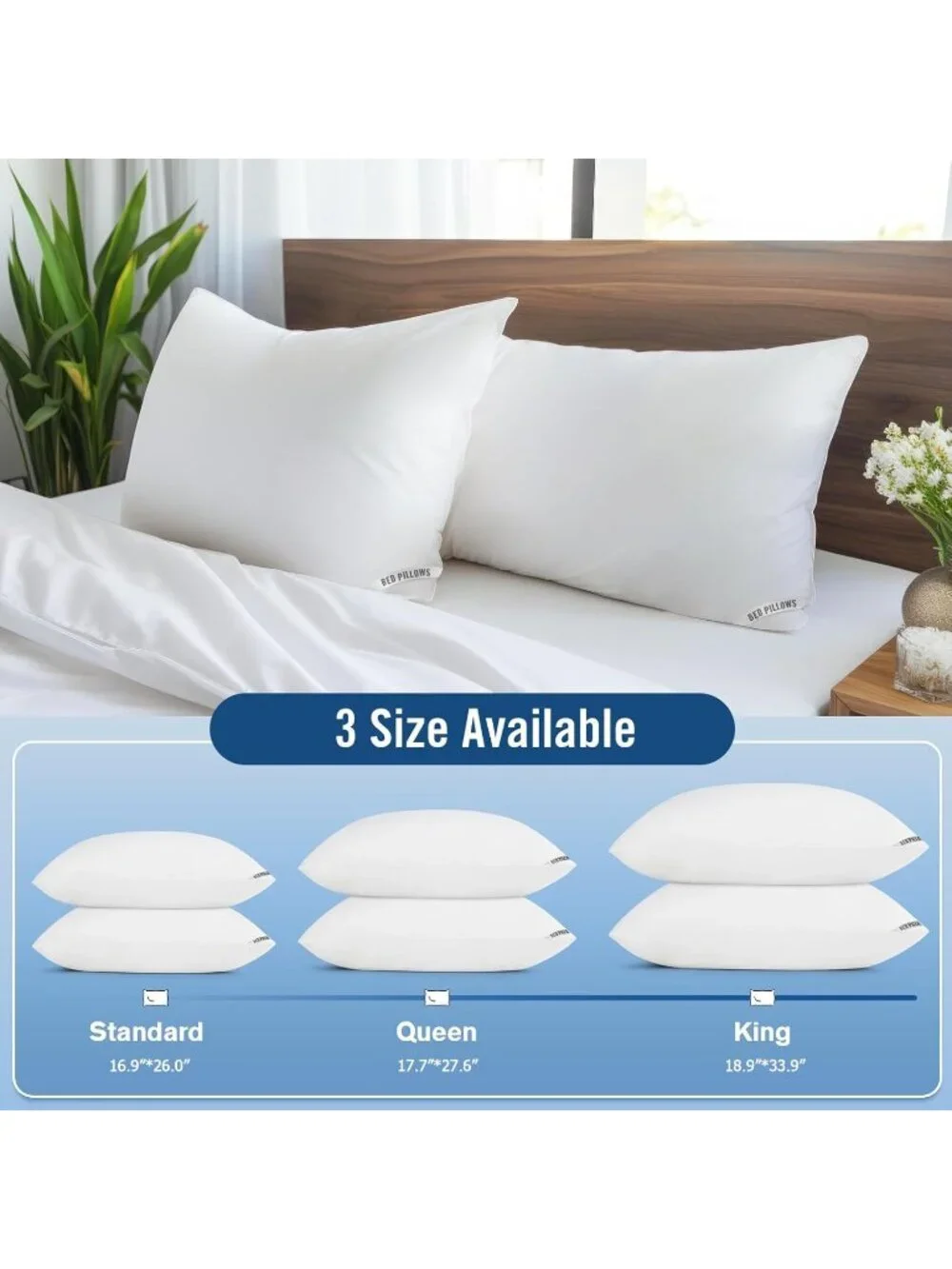 〽️Luxury Hotel Pillows for Sleeping 2 Pack Bed Pillows Standard Size Set of 2